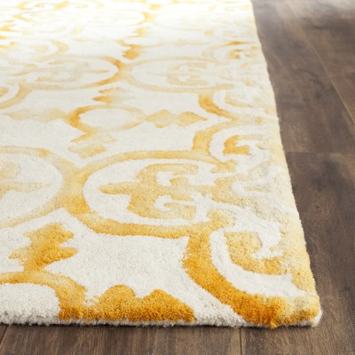 Hand-Tufted Ivory and Gold Wool Geometric Area Rug, 9' x 12'