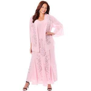 Catherines Women's Plus Size Petite Masquerade Beaded Dress Set - 1 of 4
