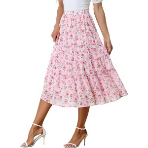 INSPIRE CHIC Women's Floral Elastic Waist Tiered Ruffle Boho Midi Skirts - 1 of 4