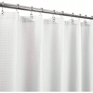 Cotton Blend Shower Curtain, 78 Long, Honeycomb Waffle Weave, Hotel Luxury, Heavy Weight, Washable, White - 1 of 4