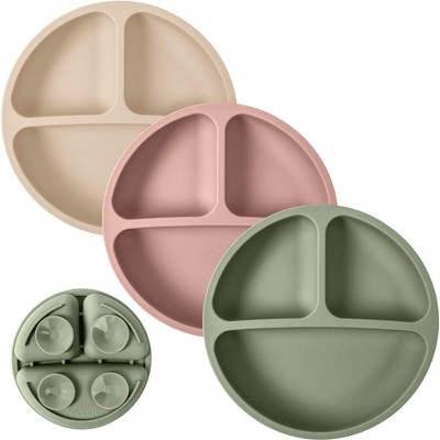 WeeSprout Suction Plates for Babies & Toddlers | 100% Silicone | Plates Stay Put with Suction Feature | Divided Design | 3 Pack