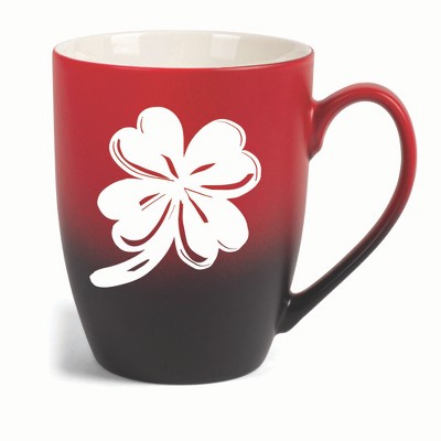 Elanze Designs Irish Four Leaf Clover Two Toned Ombre Matte 10 ounce New Bone China Coffee Tea Cup Mug, Red and Black