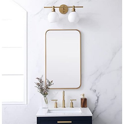 Modern Gold Rectangular Metal Vanity Mirror with Rounded Edges