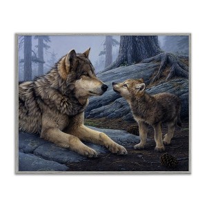 Stupell Industries Wolf & Cub Woodland Forest Framed Giclee Art, Gray, 30" x 24" - 1 of 4