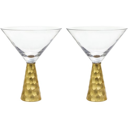 Viski Double Walled Cocktail Glasses - Insulated Martini Glasses with Cut Crystal Design - Dishwasher Safe Borosilicate Glass 8.5oz Set of 2