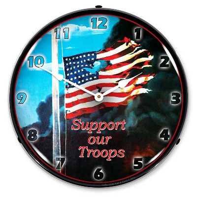 Collectable Sign & Clock | Support our Troops LED Wall Clock Retro/Vintage, Lighted