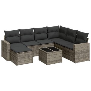 vidaXL 8 Piece Patio Sofa Set with Cushions Gray Poly Rattan - With Table - 1 of 4