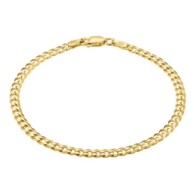 KISPER 18K Gold Over 925 Sterling Silver Italian 3.5mm Solid Diamond-Cut Cuban Link Curb Chain Bracelet for Men & Women - Made in Italy