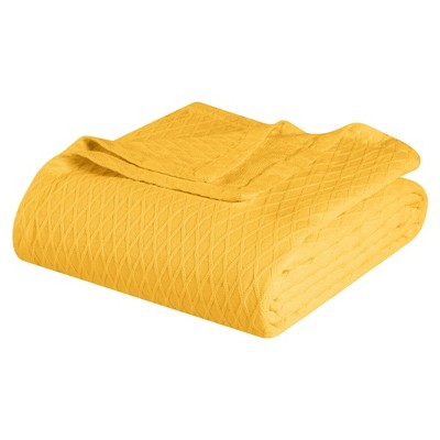 HomeRoots California King Yellow Cotton Woven Geometric Blanket