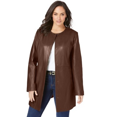 Jessica London Women's Plus Size Three-Quarter Leather Jacket