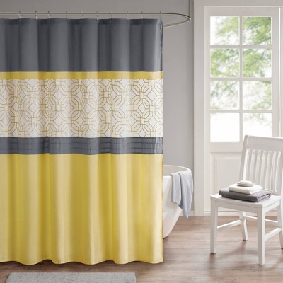 Yellow and Grey Chevron Pattern Shower Curtain Liner Bath Mat Waterproof Fabric 