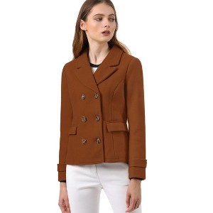 INSPIRE CHIC Women's Notched Lapel Double-Breasted Pea Coat - 1 of 4