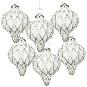 NAYSAYE Party Decoration and Accessories Set of 6 Glass Christmas Ball Hanging Ornament for Holiday Celebration, White, 2.8"*3"*0.11" - 1 of 4