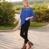 Anna-Kaci Women's 3/4 Sleeve Loose Fit Top with Sheer Floral Lace Yoke and Button Tab Sleeves - 2 of 3