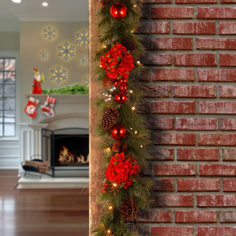 National Tree Company 9 ft. Hydrangea Garland with Battery Operated Warm White LED Lights, 3 of 6