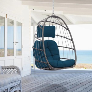 Brafabhome Wicker Hanging Egg Chair with Cushion and Headrest, Modern Swing Accent Chair Outdoor Patio Egg Chairs for Garden Balcony(Without Stand) - 1 of 4