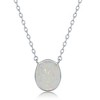 Opalata Sterling Silver White Inlay Opal Oval Disc Earrings and 18" Pendant Necklace Set - 2 of 4