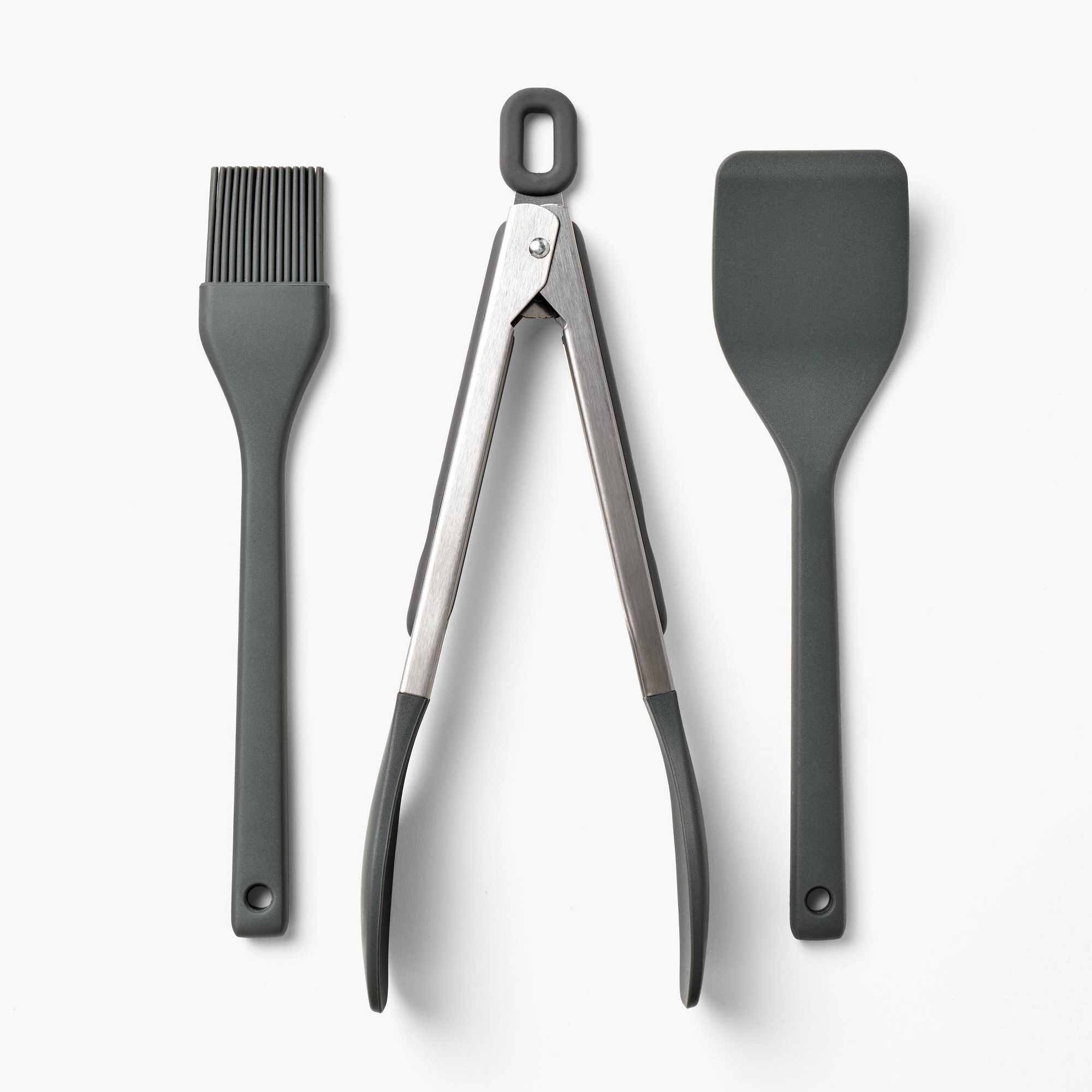 3pc Silicone Mini Turner Basting Brush & Tongs Set Dark Gray - Figmint™