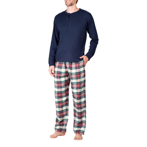 SLEEPHERO Men's Long Sleeve Flannel Pajama Set Dark Navy Tartan Plaid Medium