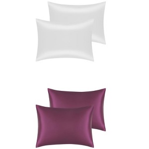 Unique Bargains Breathable Satin Solid Envelope Closure Pillowcase Standard 20"x26" 4 Pcs - 1 of 4