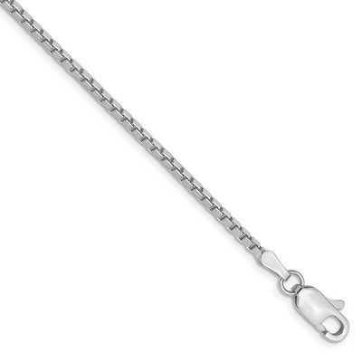 Black Bow Jewelry 1.9mm 14k White Gold Solid Classic Box Chain Bracelet, 7 Inch
