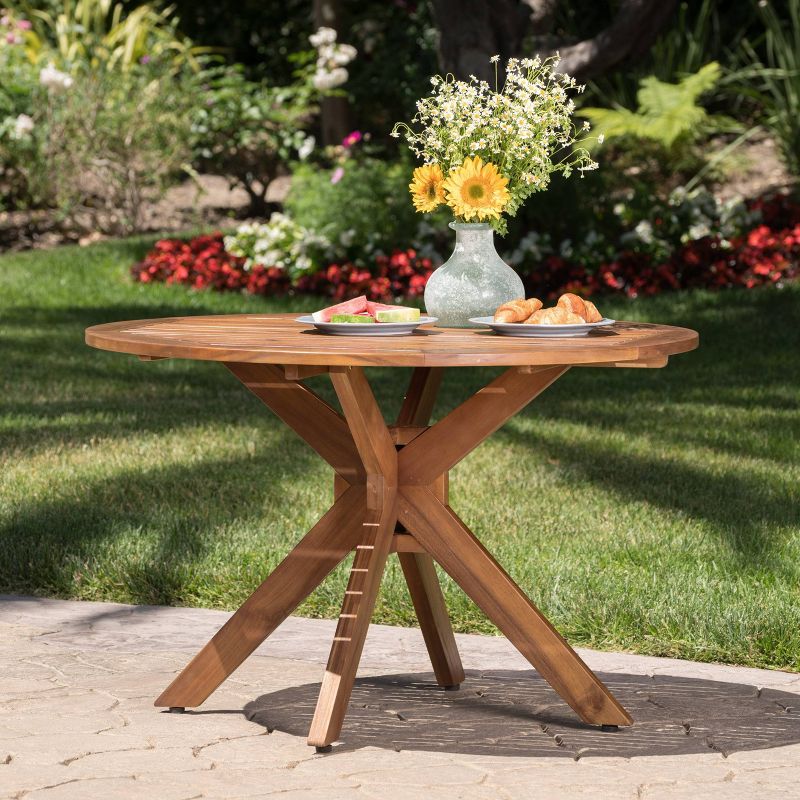 Stamford Round Acacia Wood Outdoor Patio Dining Table - Teak - Christopher Knight Home, 3 of 9