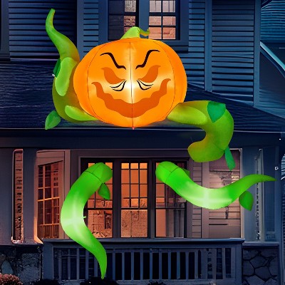 Joyfy 7.5FT Halloween Inflatables Outdoor Decorations, 3 Pcs Window Inflatable Pumpkin Head with Tentacles for Halloween Party Roof Outside Decoration