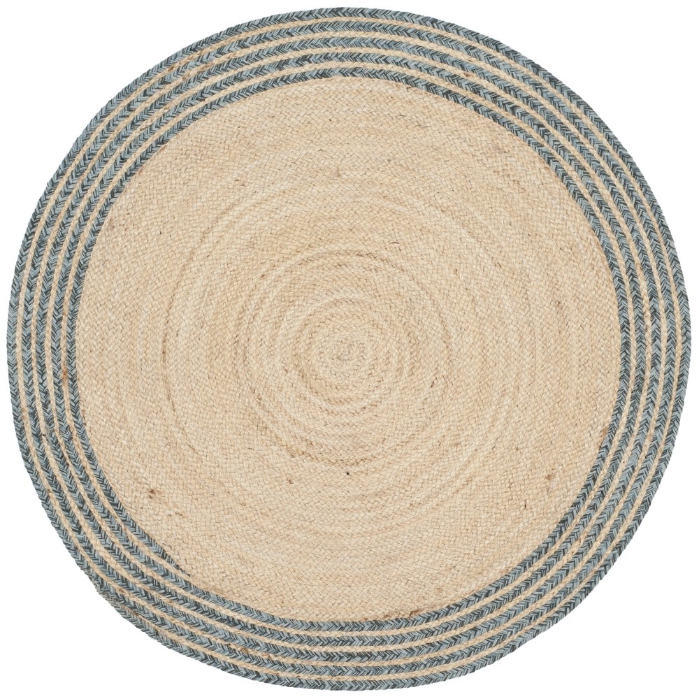 Round Solid Woven Accent Rug Ivory/Blue