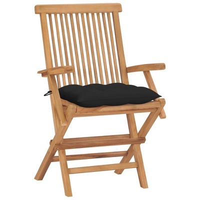 vidaXL - 4X Solid Teak Outdoor Patio Folding Chairs with Black Cushions for Garden/Terrace/Patio, 21.7" W x 23.6" D x 35" H