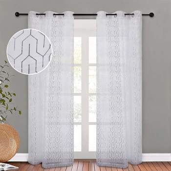 Contemporary Geometric Trellis Sheer Curtains, Set of 2 by Blue Nile Mills