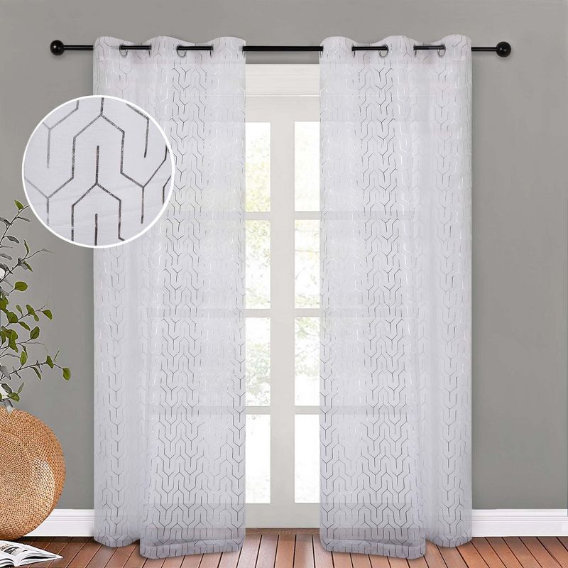Contemporary Geometric Trellis Sheer Curtains, Set of 2 by Blue Nile Mills, 1 of 6