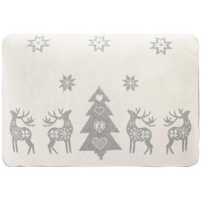 Grey Cotton Christmas Pillow with Reindeer and Snowflakes