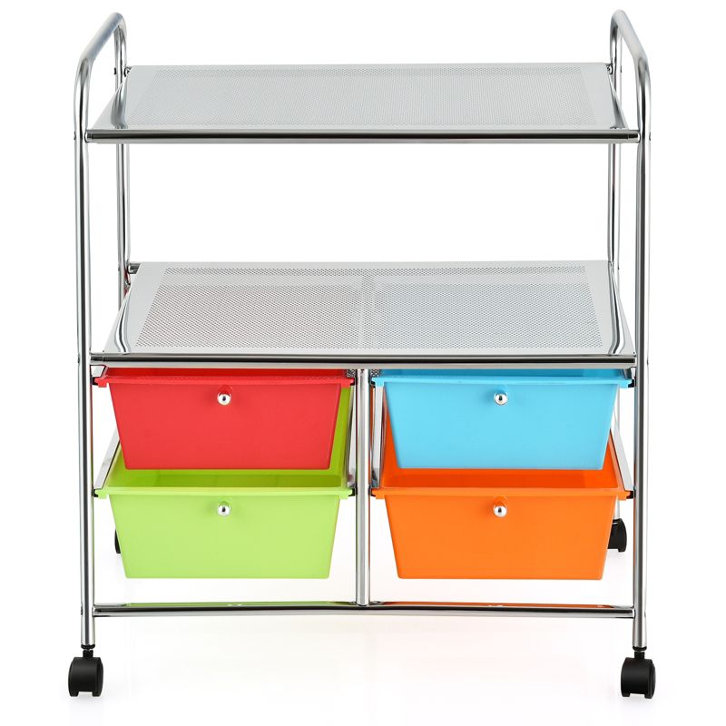 Tangkula 4-Drawer Rolling Storage Cart Metal Rack Organizer Shelf with Wheels, 4 of 9