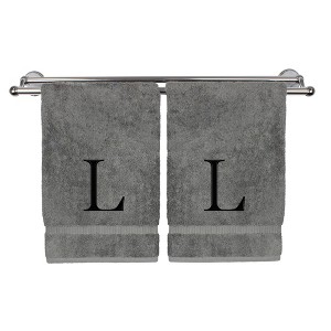 BC BARE COTTON Monogrammed Hand Towel, 100% Turkish Cotton - Set of 2 - Gray - Black Block - 1 of 4