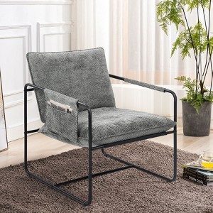Kumasinova Chenille Accent Chair,Upholstered Living Room Chairs with Metal Frame,Storage Pocket,Comfy Reading Armchair for Bedroom,Apartment - 1 of 4