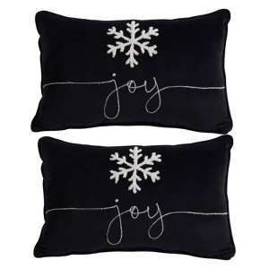 SEVOBAL Party Decorations and Accessories Set of 2 Black Velvet Pillows with Embroidered Joy and Snowflake for Holiday, Black White, 29.5"*4.22"*4.32" - 1 of 4