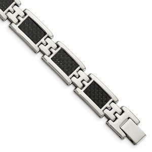 Black Bow Jewelry Men's 12mm Stainless Steel Carbon Fiber Link Bracelet, 9.25 Inch - 1 of 4