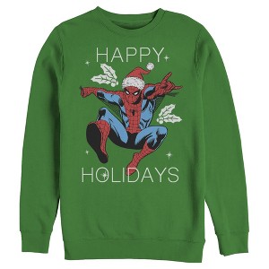 Men's Marvel Spider-Man Happy Holidays Santa Hat Vintage Sweatshirt - 1 of 3
