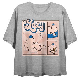 Mr Men and Little Miss Classic Mr Lazy on Heather Gray Short Sleeve Adult Crop T-Shirt - 1 of 4