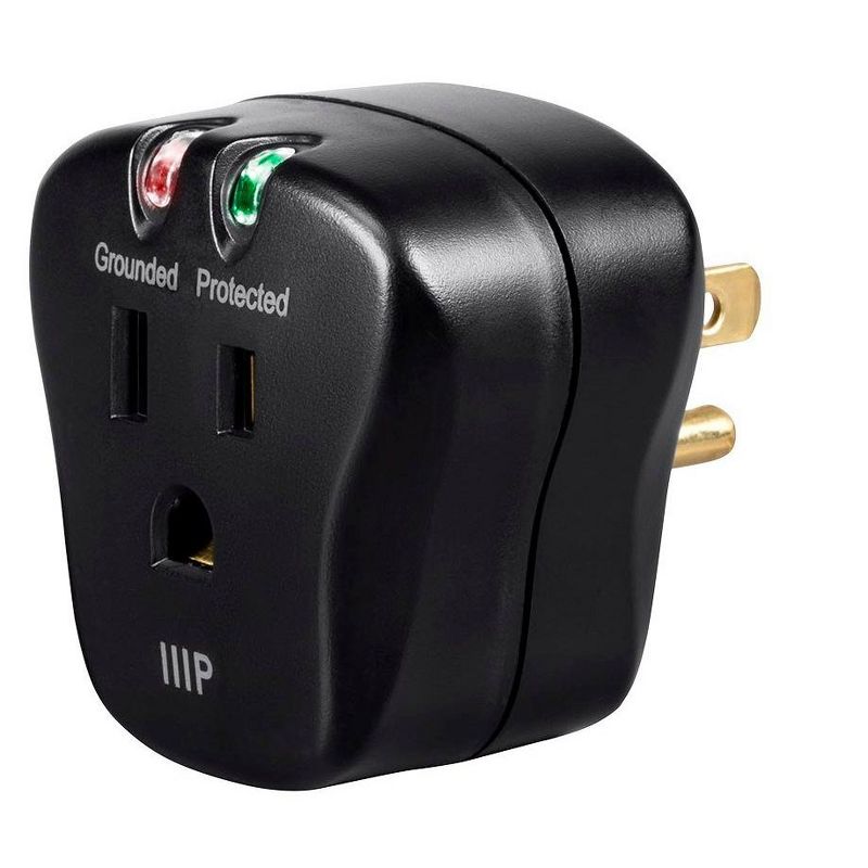 Monoprice 1 Outlet Portable Mini Power Surge Protector Wall Tap - Black | UL Rated 540 Joules With Grounded And Protected Light Indicator, 1 of 6