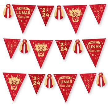 Big Dot of Happiness Lunar New Year - DIY 2024 Year of the Dragon Party Pennant Garland Decoration - Triangle Banner - 30 Pieces