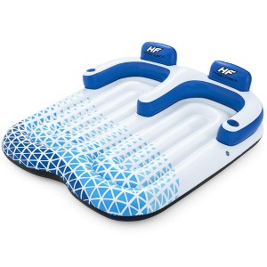 Bestway Hydro-Force Indigo Wave 72" Double 2 Person Inflatable Lounge Pool Float with Built-In Headrest, Armrests, and 2 Cup Holders - 1 of 4