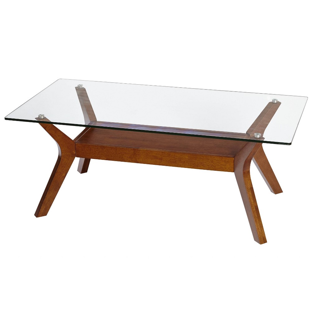 ( Top only )Fontana Glass Top  Coffee Table Walnut - Buylateral: Mid-Century Modern, Rubberwood Frame, Clear Tempered Glass, Rectangular Shape