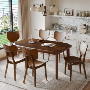 7-Piece Dining Table Set with 6 Dining Chairs,Kitchen Table Set for 6 with Curved Back and Seat, Espresso - 1 of 3