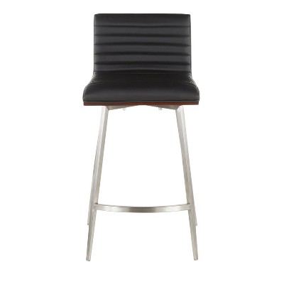 Modern Black Faux Leather Swivel Counter Height Stool with Wood Back
