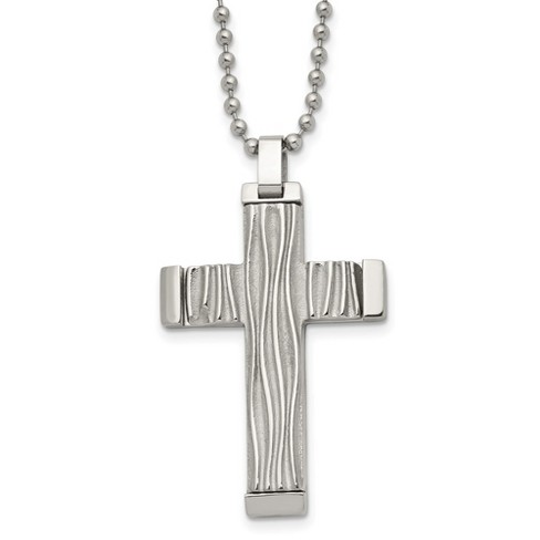 Black Bow Jewelry Men s Stainless Steel Textured Wave Design Cross Necklace 22 Inch Target