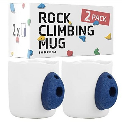 Impresa [2 Pack] XL 15oz Rock Climbing Mug with Wall Climbing Grips - Large Pinch Grip Mug with Bouldering Holds