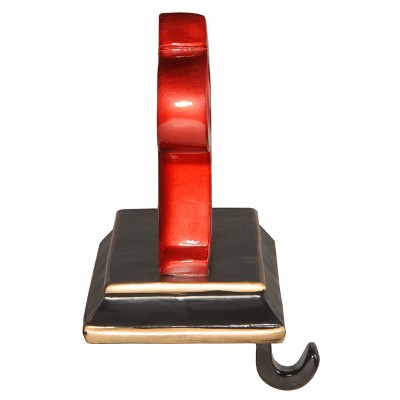 Gloss Red Polyresin Peace Stocking Holder with Gold Trim