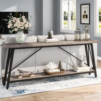 Syemin Console Tables Industrial Sofa Table, Extra Long Entryway Console, Console Table Behind Couch, Narrow Sofa Table, Gray, 70.87"*11.61"*31.5"