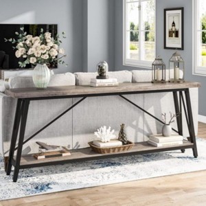 Syemin Console Tables Industrial Sofa Table, Extra Long Entryway Console, Console Table Behind Couch, Narrow Sofa Table, Gray, 70.87"*11.61"*31.5" - 1 of 4